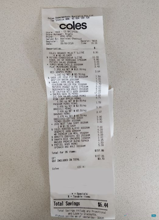 Download Coles supermarket payment receipt Photoshop template